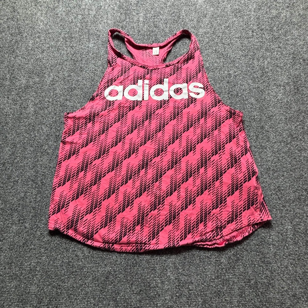 Adidas‎ Womens Pink Black Geometric Logo Racerback Tank Top CE4706 Size L